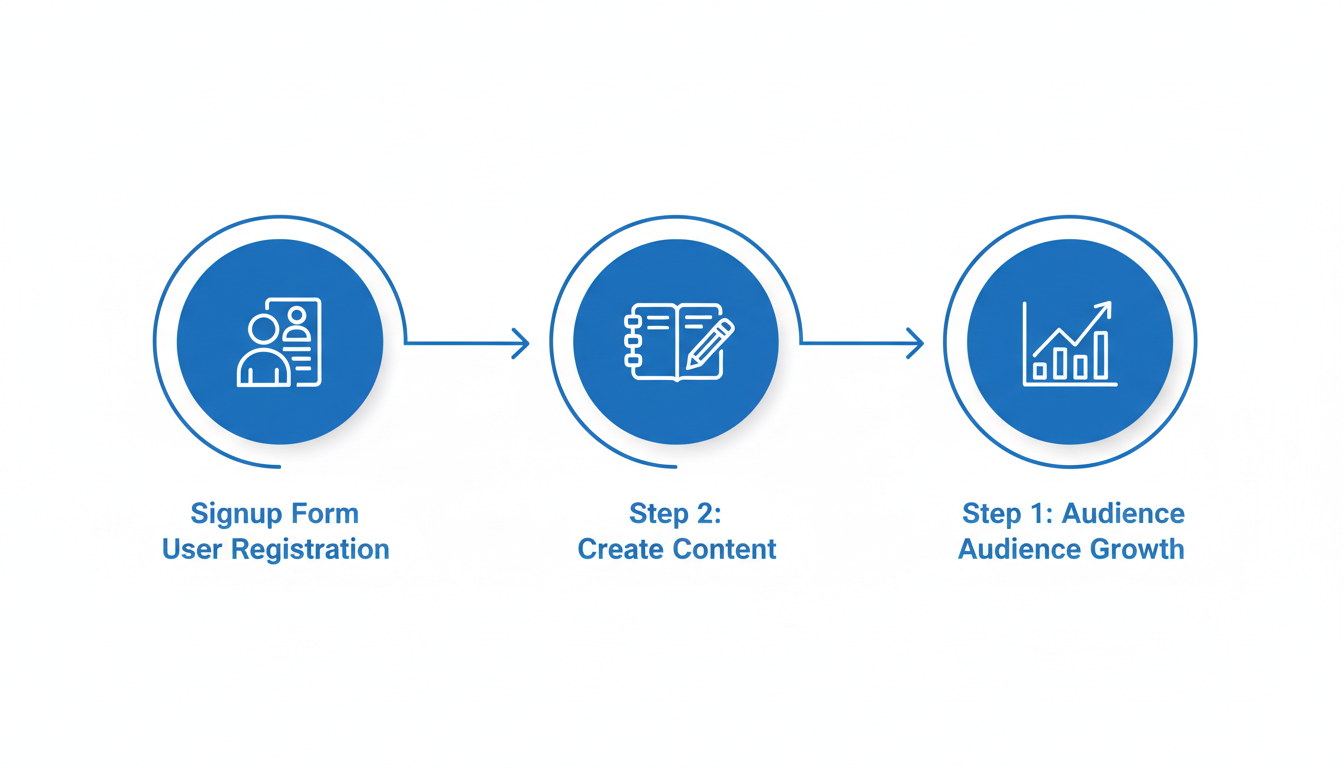 RankStudio 3-step AI search optimization workflow: onboarding, content creation, and performance tracking